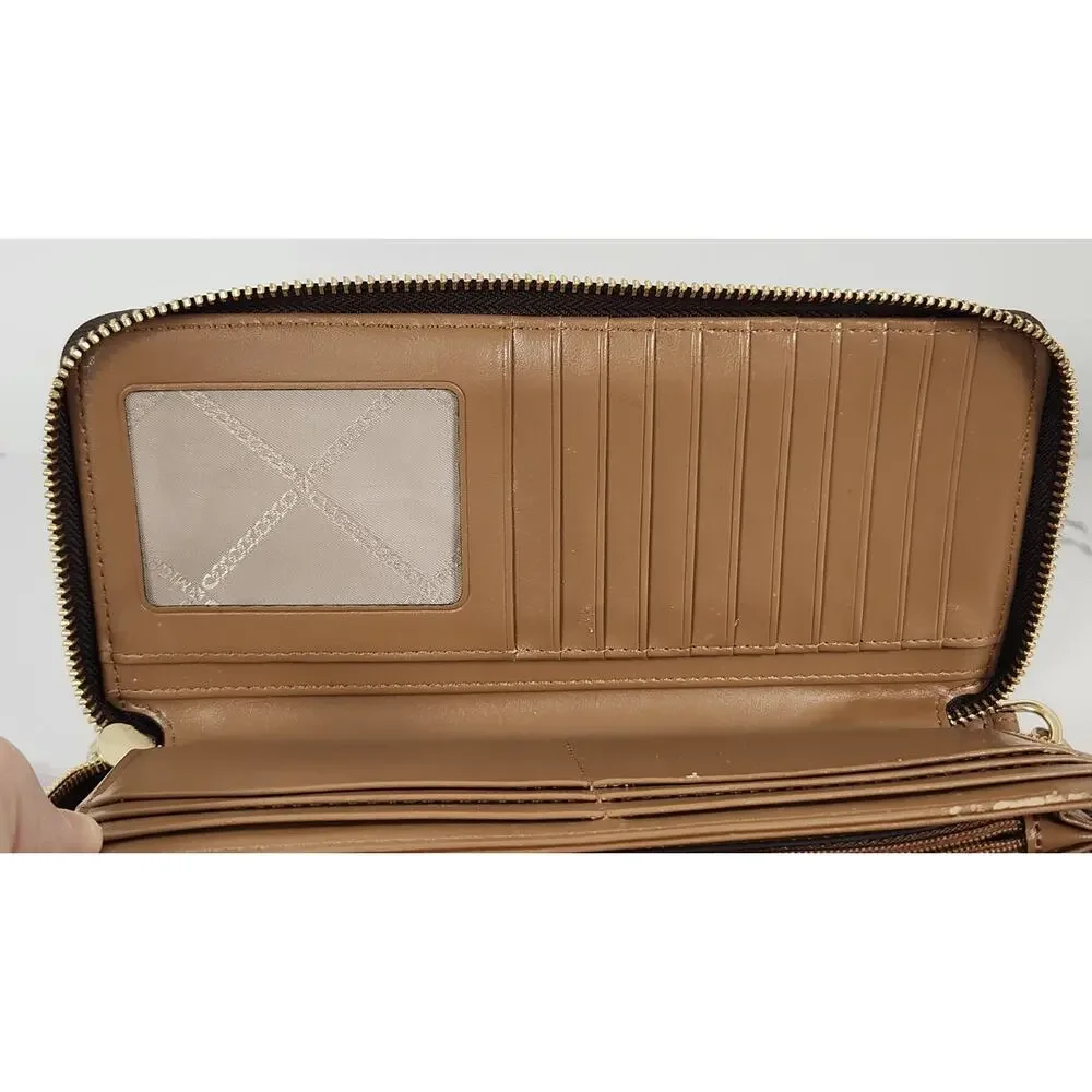 Michael Kors Jet Set Travel Continental Wristlet Wallet Brown Acorn Stripe